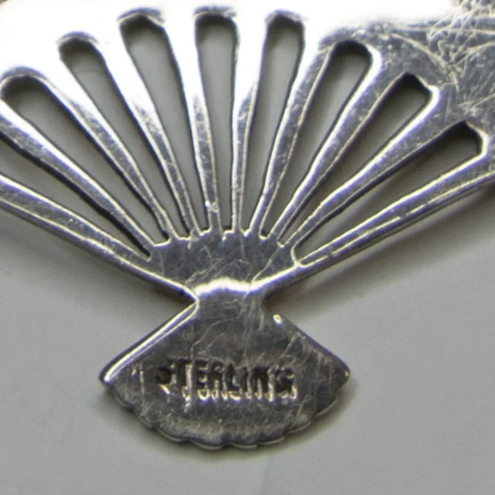 Vintage Sterling Silver with Black Fan Brooch